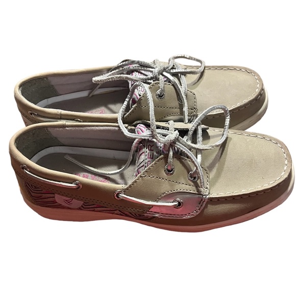 SPERRY TOP SLIDERS. Gray with pink and silver.  Size 5M. - Picture 4 of 5